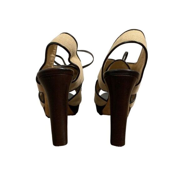 bottega veneta Authentic Beige Brown lace up Block High Heel slingback Sandals 6 - Picture 5 of 7
